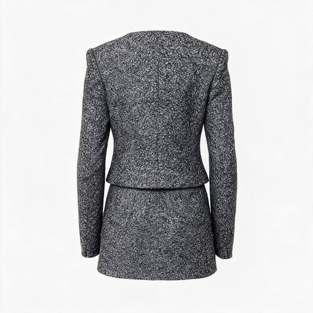 Gris Couture, ensemble tweed veste et jupe, vue de dos