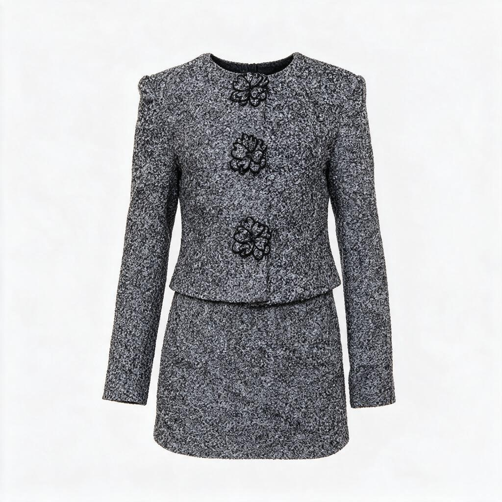 Gris Couture, ensemble tweed veste et jupe, vue de face