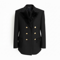 Noir Héritage, blazer noir à revers en fausse fourrure, vue de face