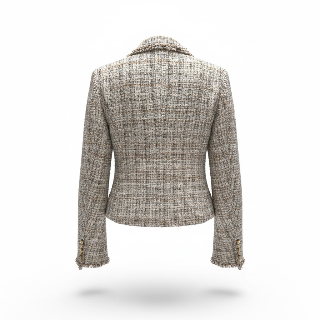 Sable Doré, blazer beige à boutons dorés, vue de dos